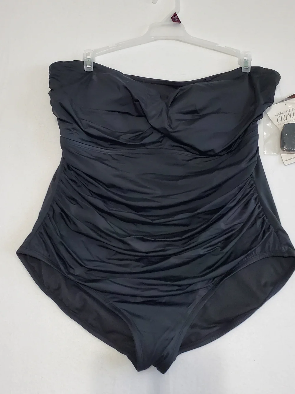 Black Strapless Ruched One-Piece Swimsuit NWT 2X 20W-22W